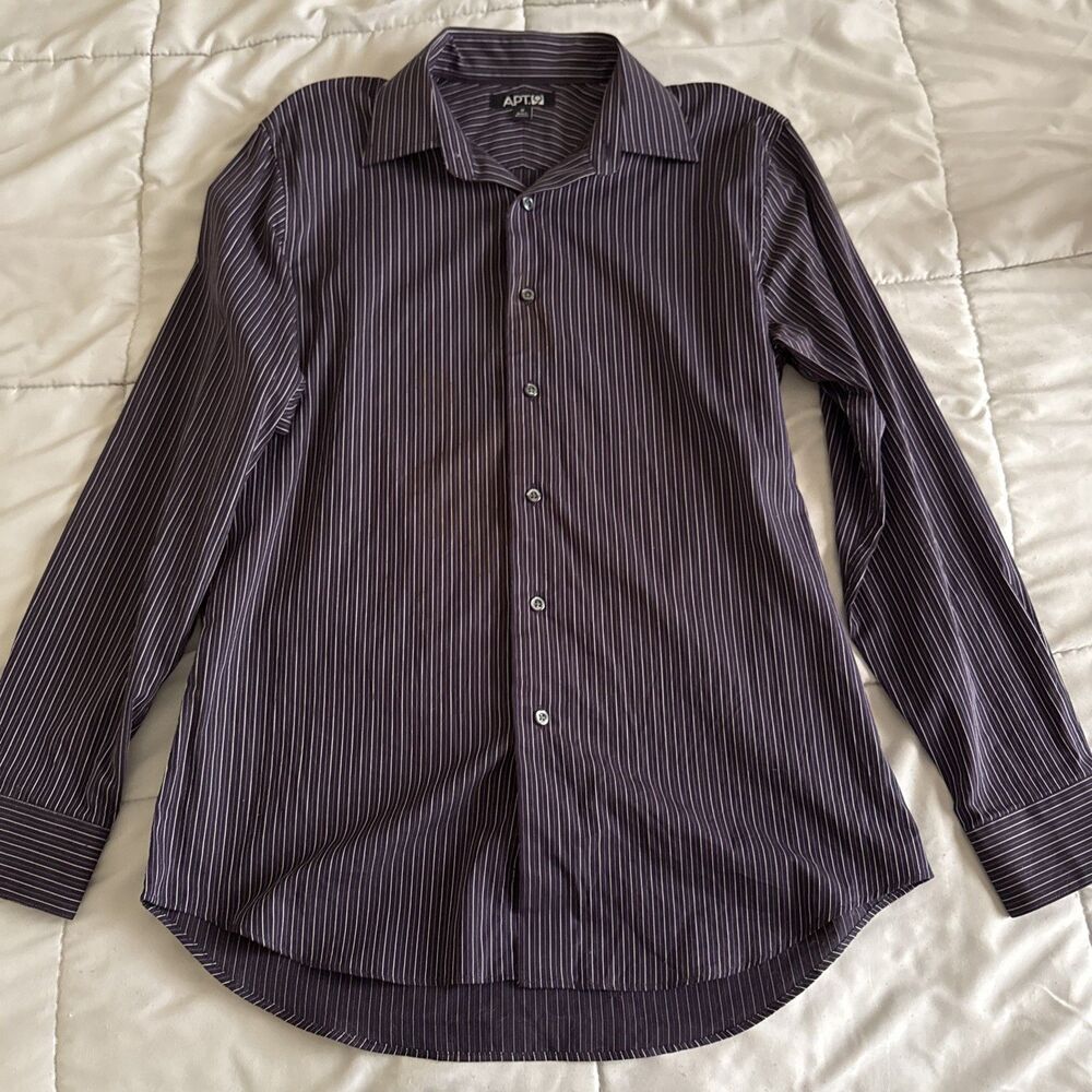 Apt.9 Striped Long Sleeve Button Up collar Shirt dress up Medium